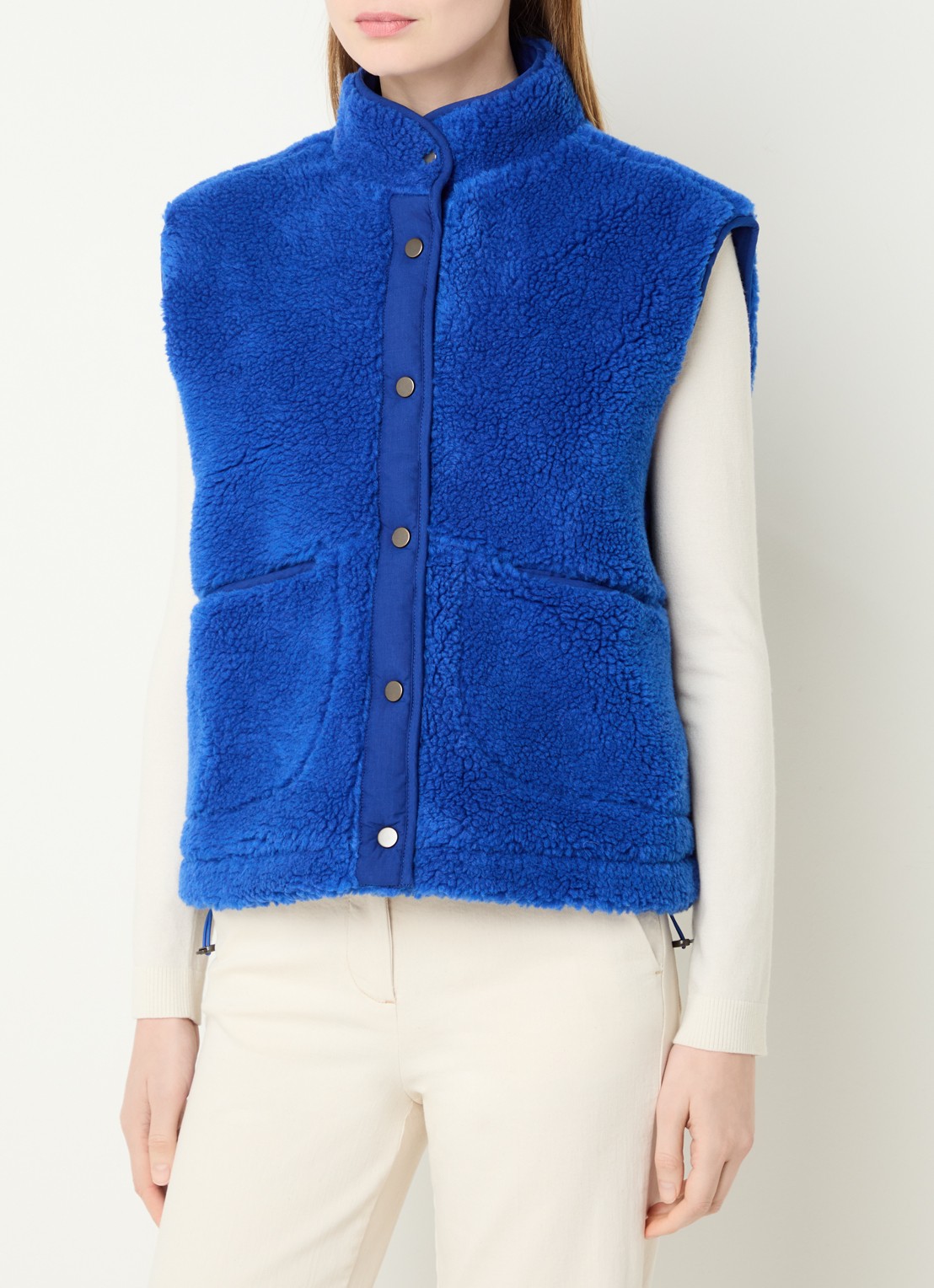 by-bar Steve bodywarmer van teddy met steekzakken - detail 2 kobaltblauw