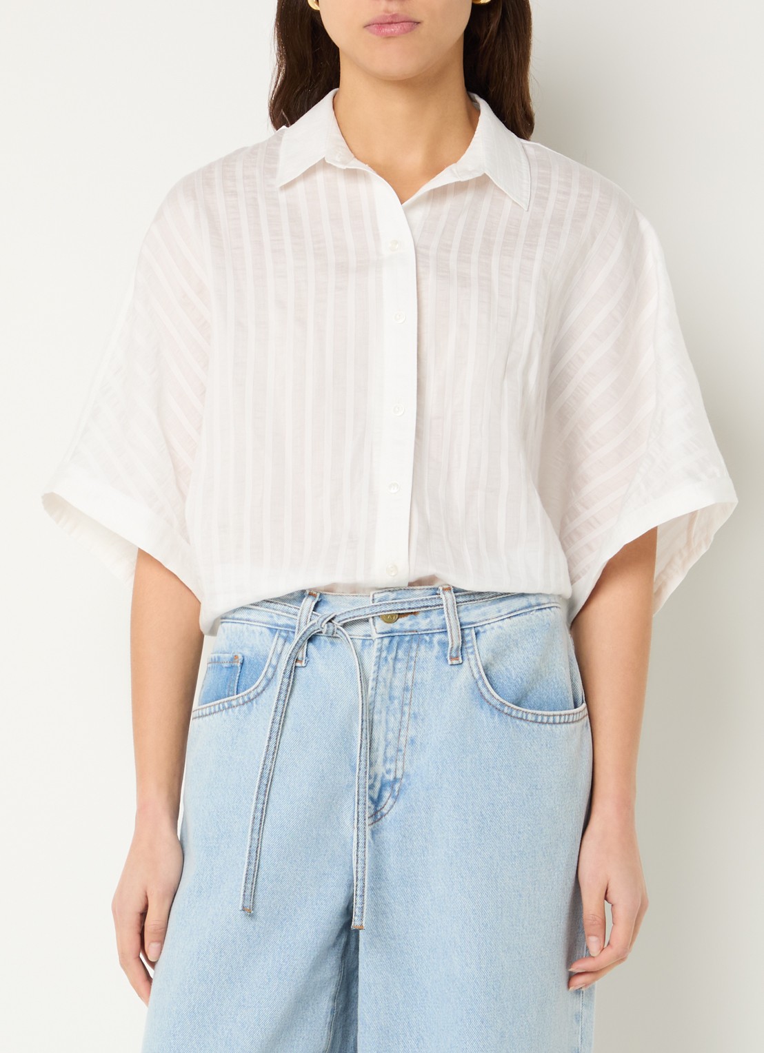 by-bar Sunny blouse met streepprint - detail gebroken wit