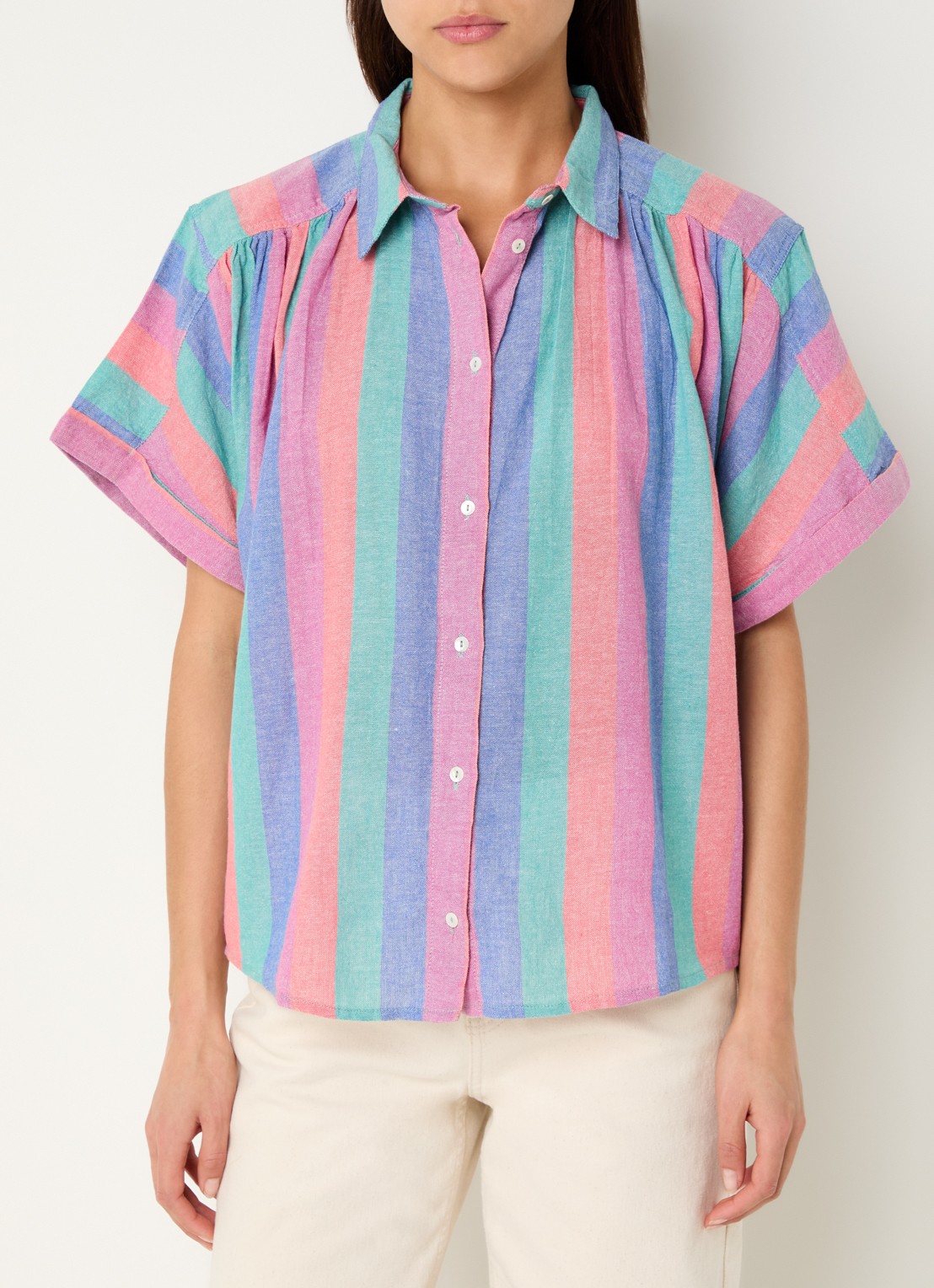 by-bar Sunny Rainbow blouse met streepprint en vlindermouw - detail 2 multicolor