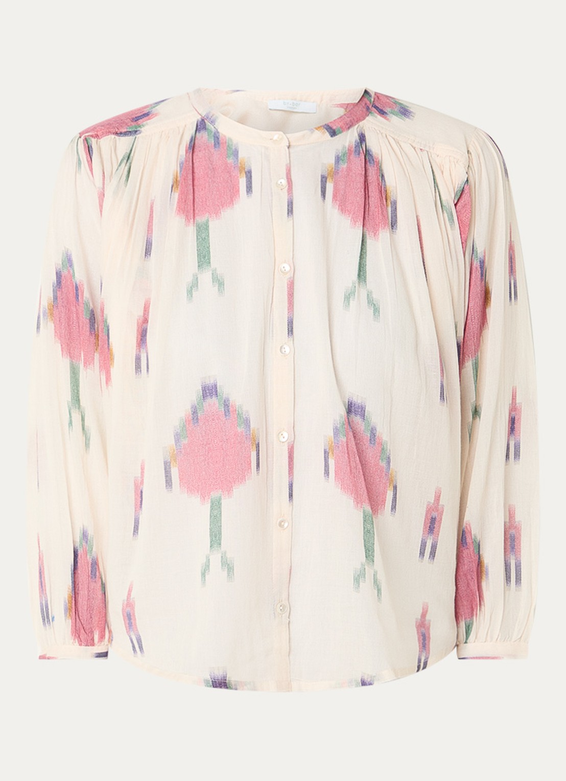 by-bar Tara semi-transparante blouse met print - voorkant 2 gebroken wit