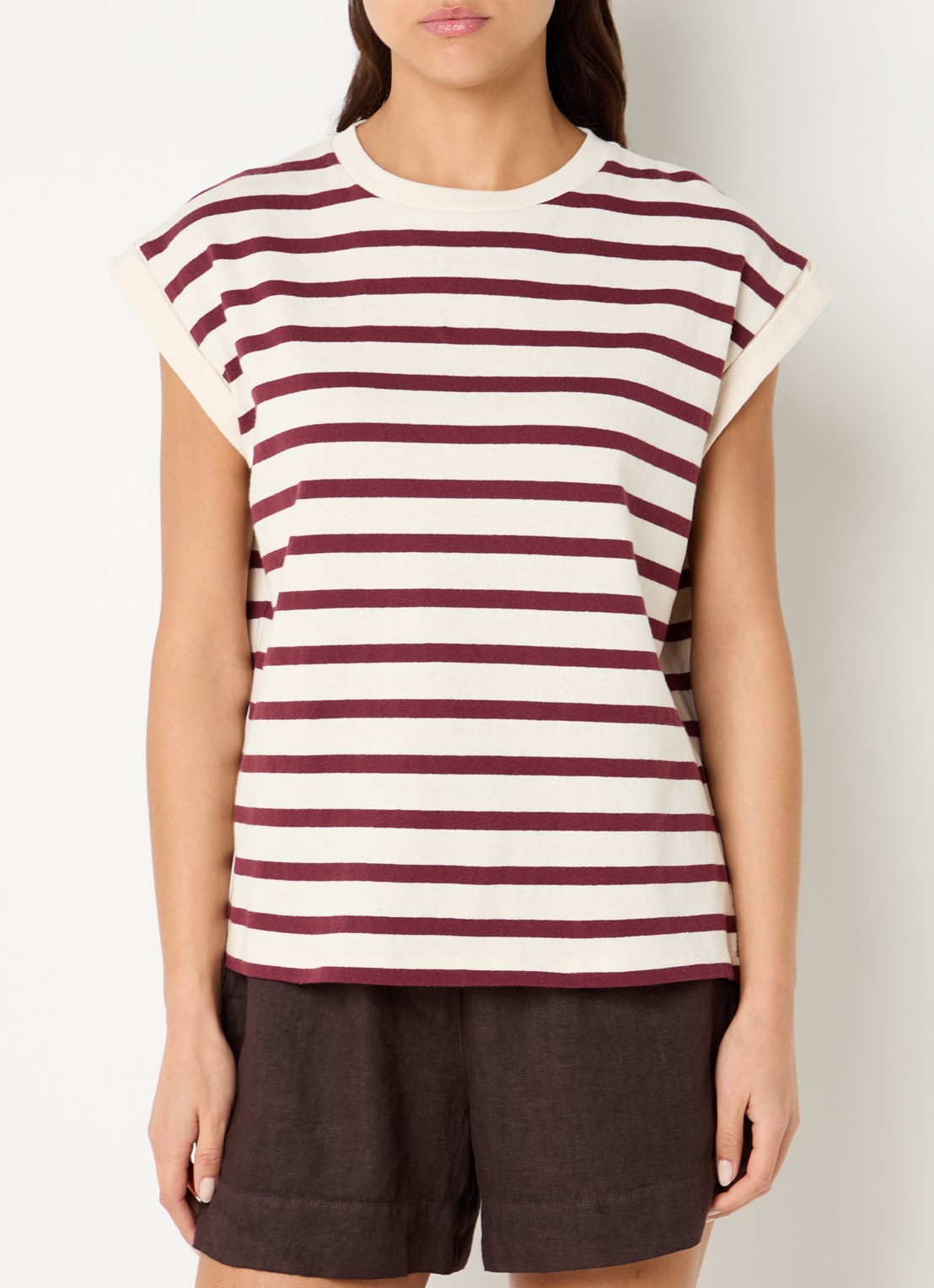 by-bar Tobi T-shirt met strepprint - detail creme