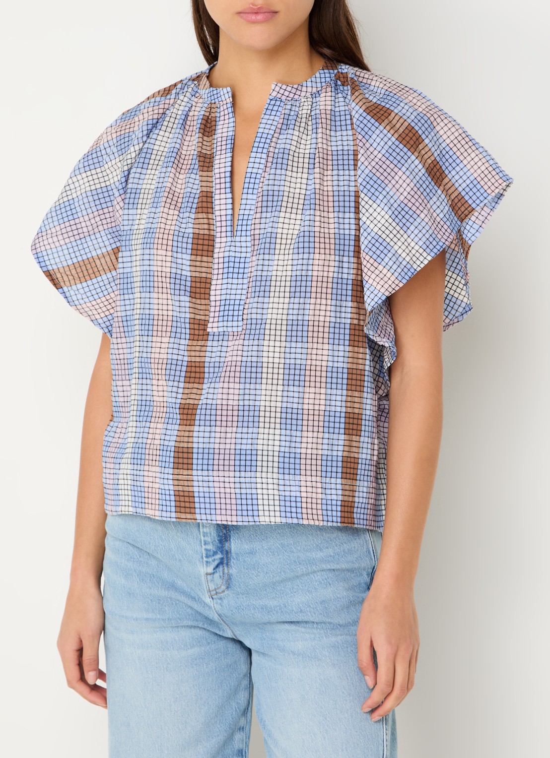 by-bar Vina tuniek met geruit dessin - detail lavendel