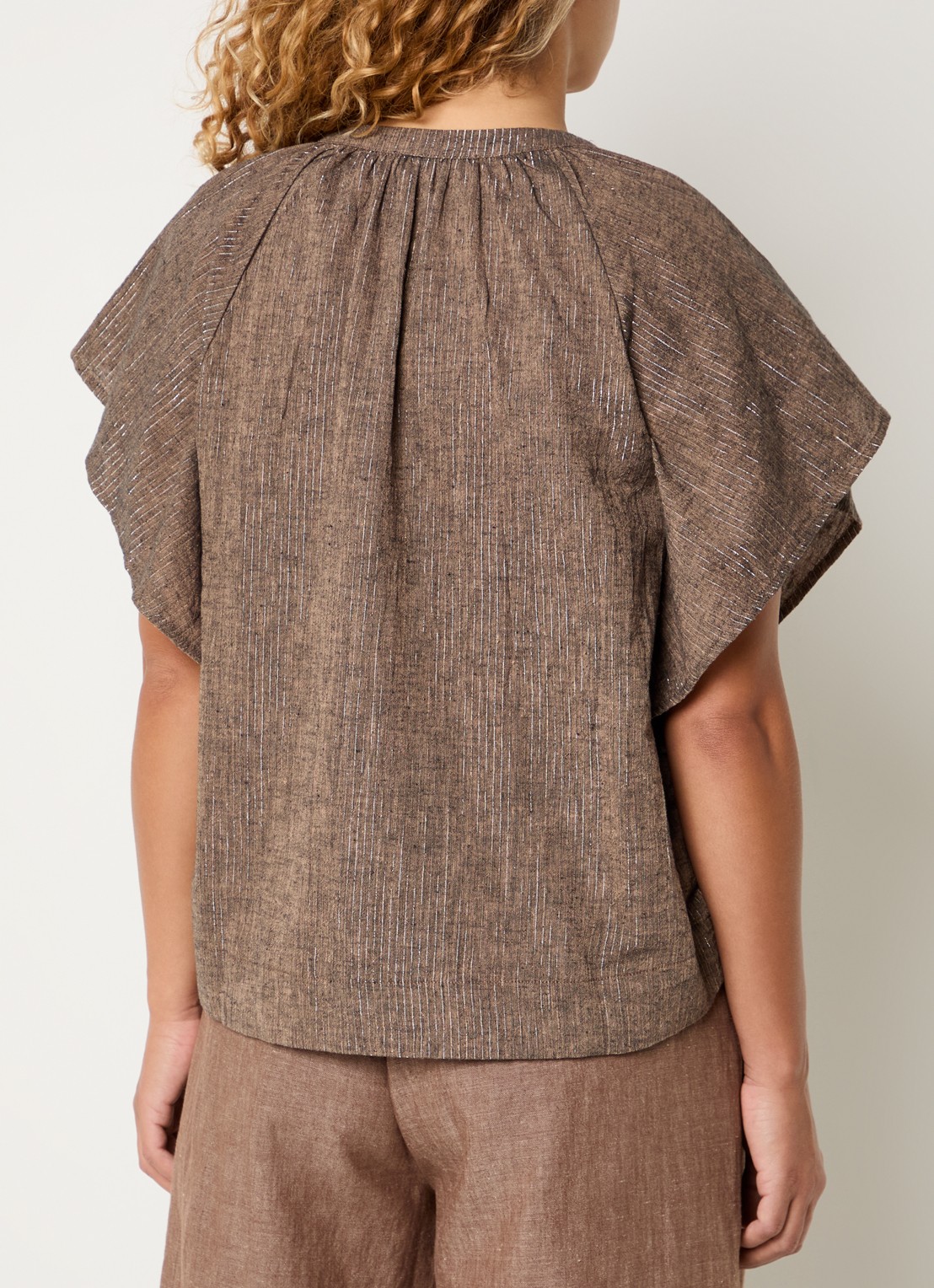 by-bar Vina tuniek met lurex en V-hals - achterkant lichtbruin