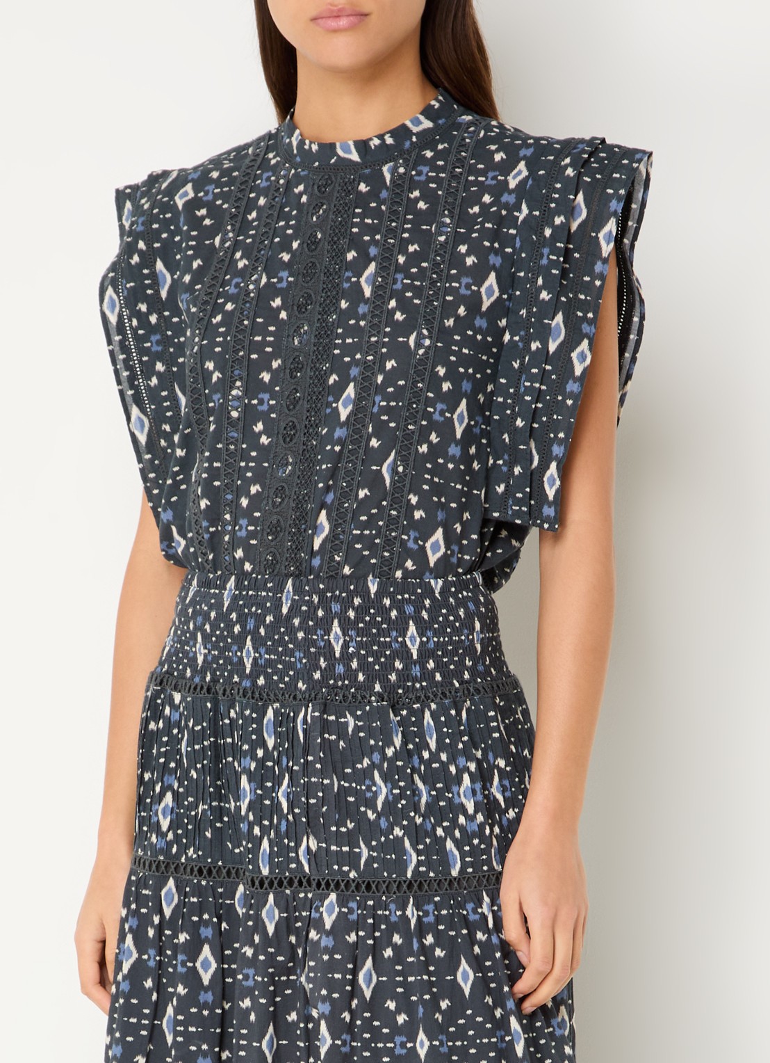 by-bar Xena tuniek met print en borduring - detail 4 blauwgrijs