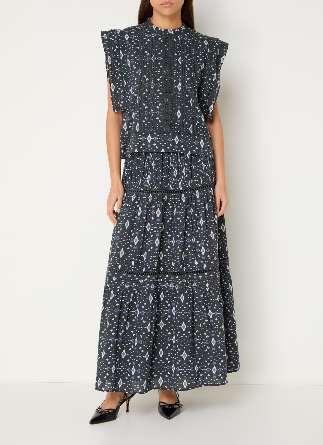 by-bar Xena tuniek met print en borduring - voorkant 2 blauwgrijs