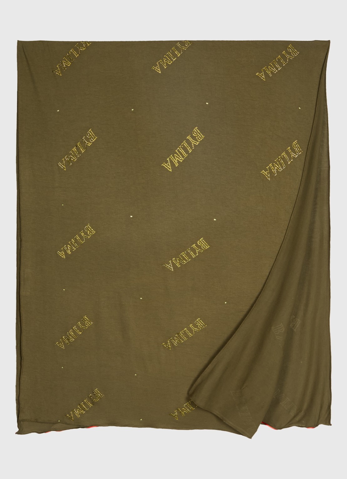 BYLIMA Chiffre sjaal met strass 175 x 70 cm - detail military green / legergroen