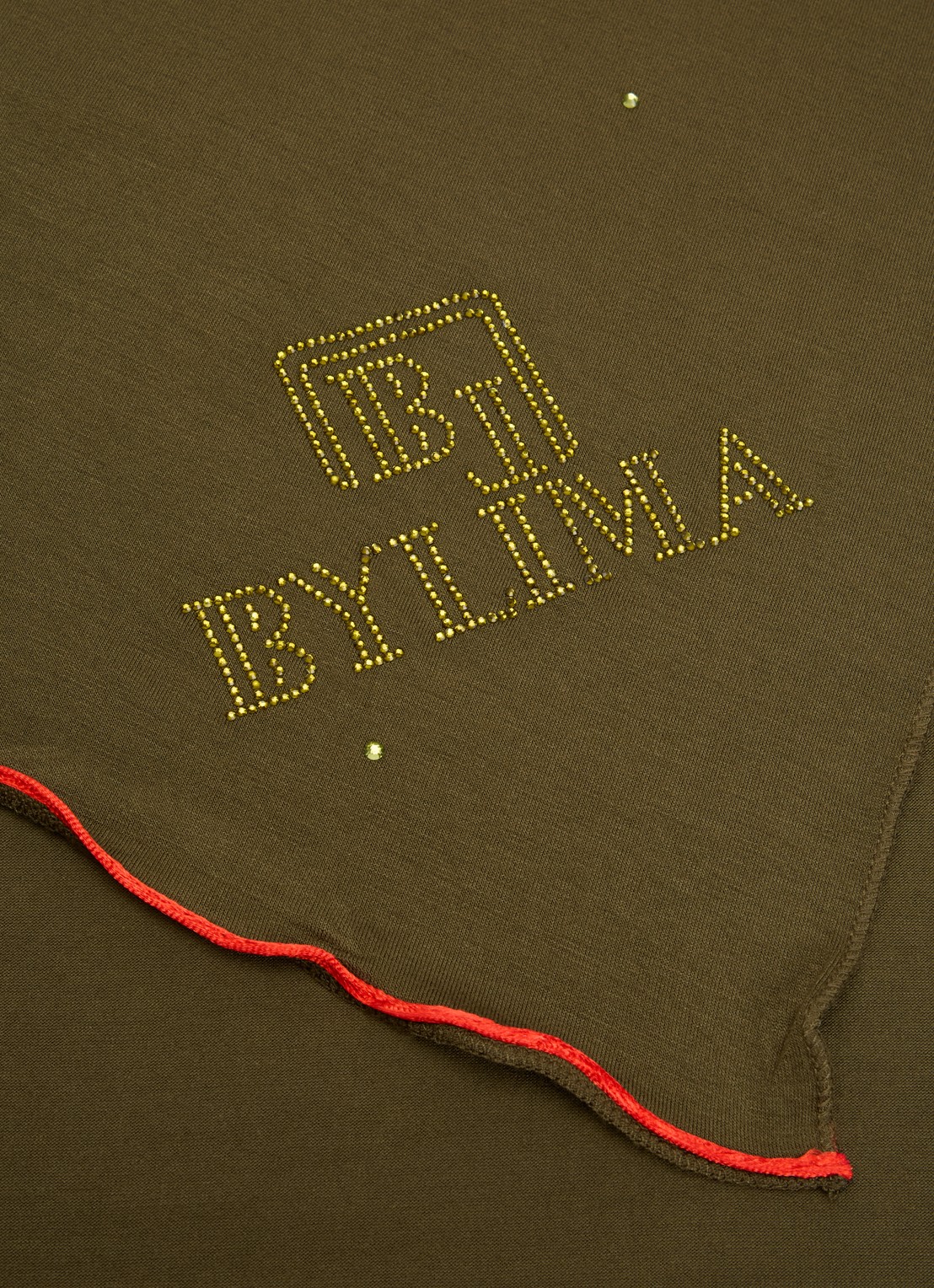BYLIMA Chiffre sjaal met strass 175 x 70 cm - detail 2 military green / legergroen
