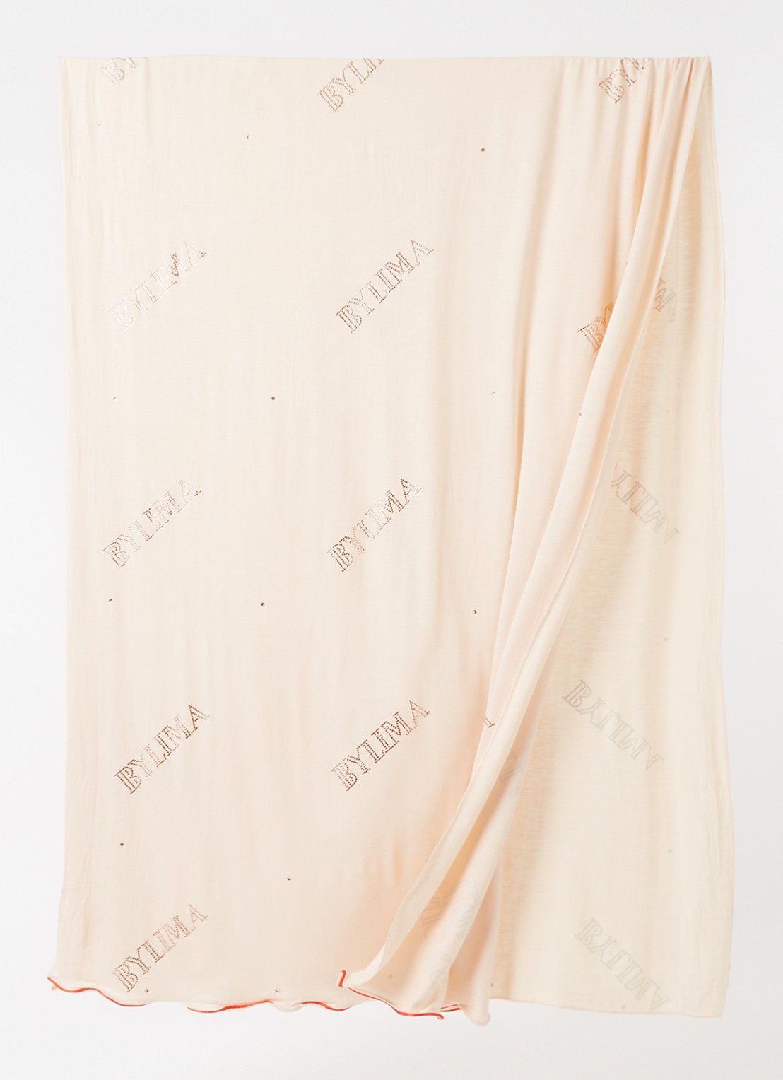 BYLIMA Chiffre Stamp sjaal met logo en strass 200 x 75 cm - detail beige / beige