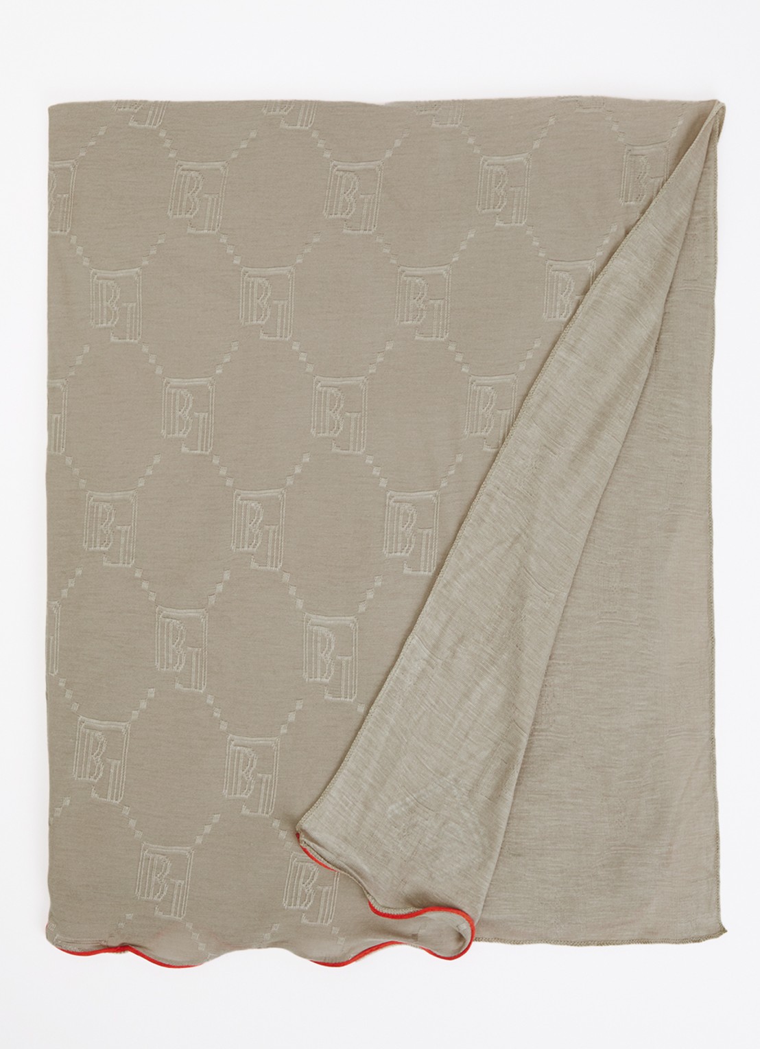 BYLIMA Enchanté sjaal met logoprint 200 x 75 cm  - voorkant taupe