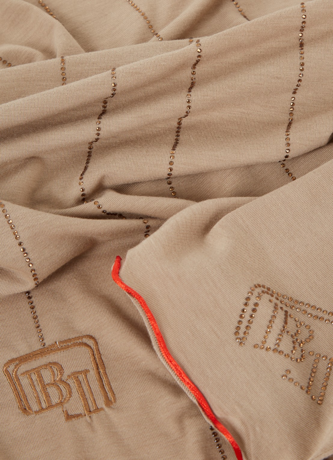 BYLIMA Ricamo Logo sjaal met strass 200 x 75 cm - detail 4 beige