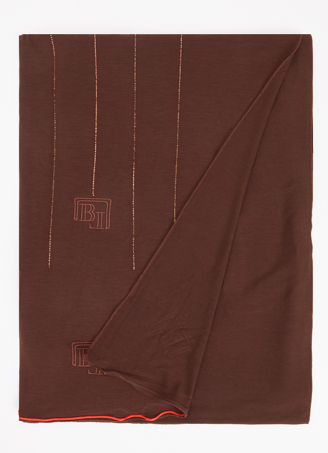 BYLIMA Ricamo sjaal met  logoborduring en strass 75 x 200 cm - voorkant donkerbruin
