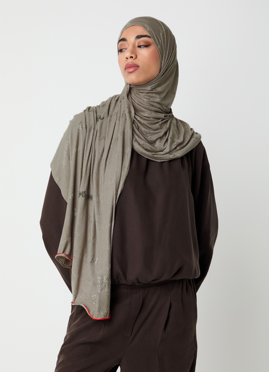 BYLIMA Signature sjaal 200 x 75 cm - voorkant 2 khaki