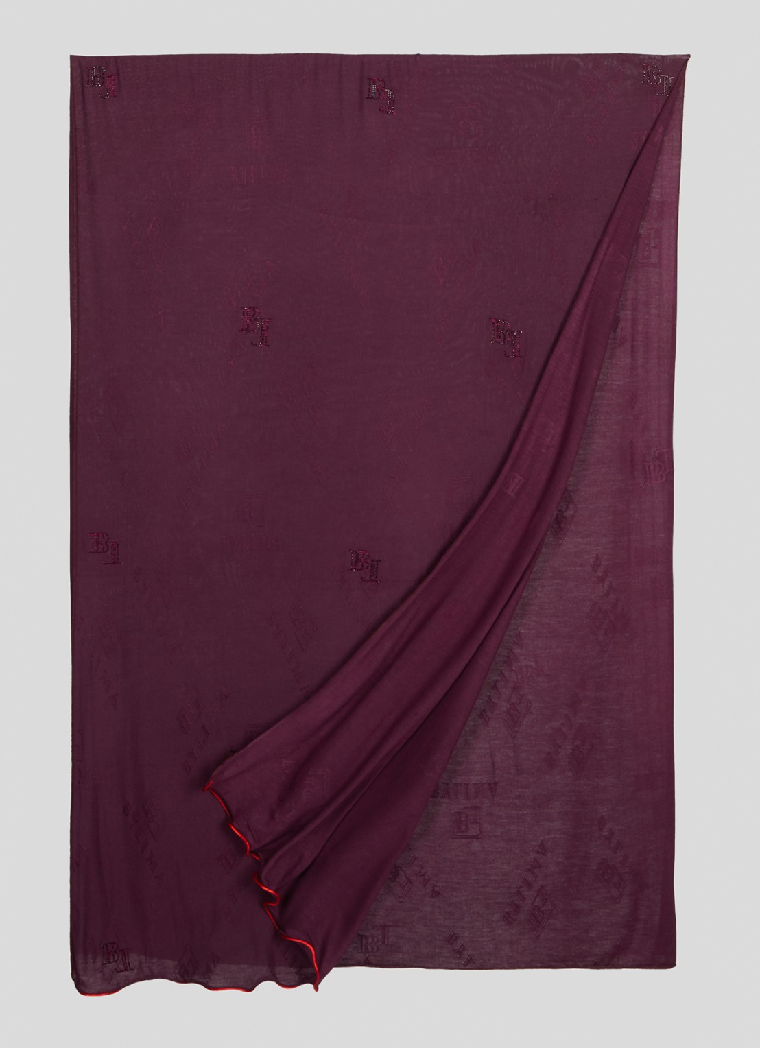 BYLIMA Stamp sjaal met strass 190 x 70 cm - detail 3 aubergine