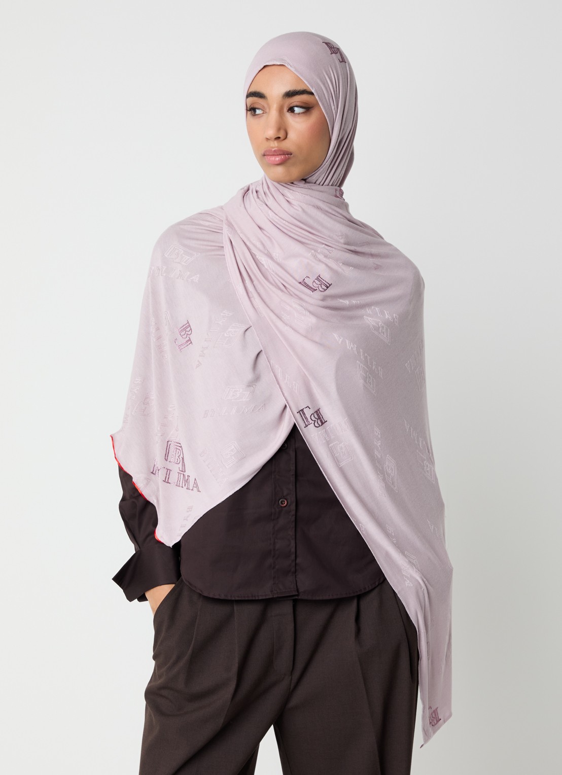 BYLIMA Stamp sjaal met strass 190 x 70 cm - voorkant 2 oudroze