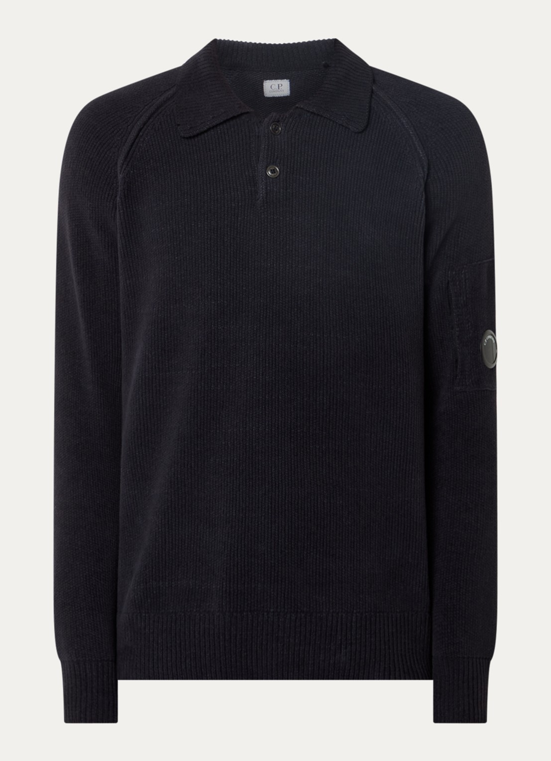 C.P. Company Chenille grofgebreide trui met logo - voorkant blauw