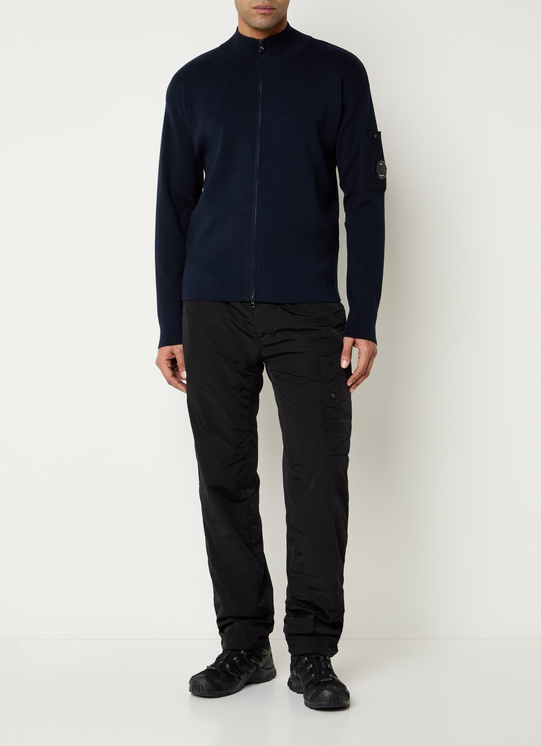 C.P. Company Fijngebreid vest met opstaande kraag - voorkant 4 donkerblauw