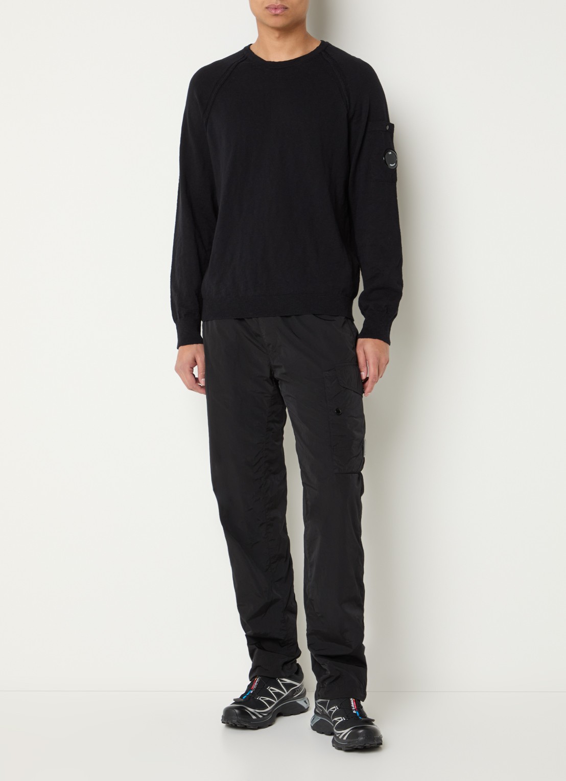 C.P. Company Fijngebreide pullover met logo - voorkant 3 zwart