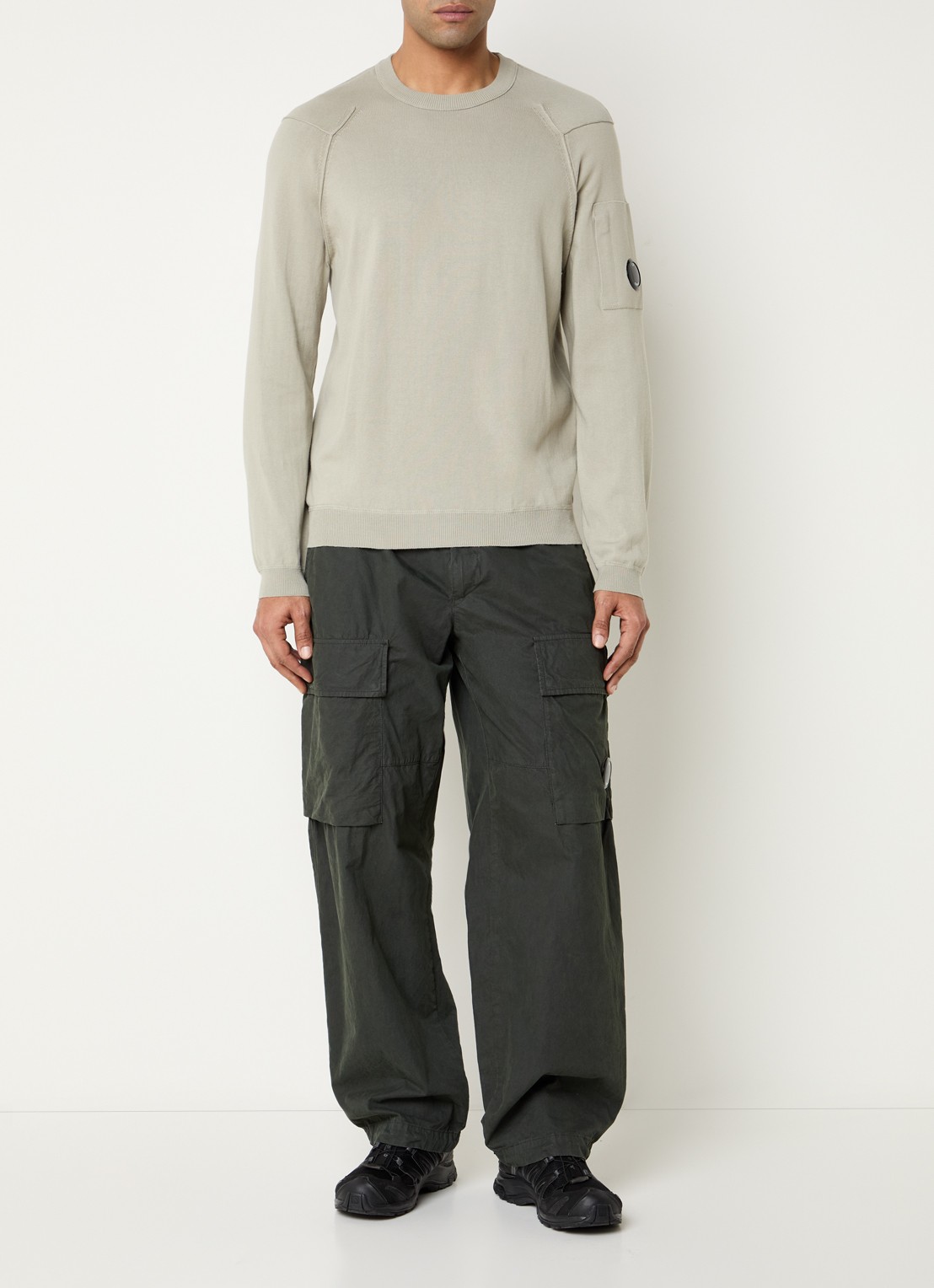 C.P. Company Fijngebreide pullover met ronde hals - voorkant 3 lindegroen