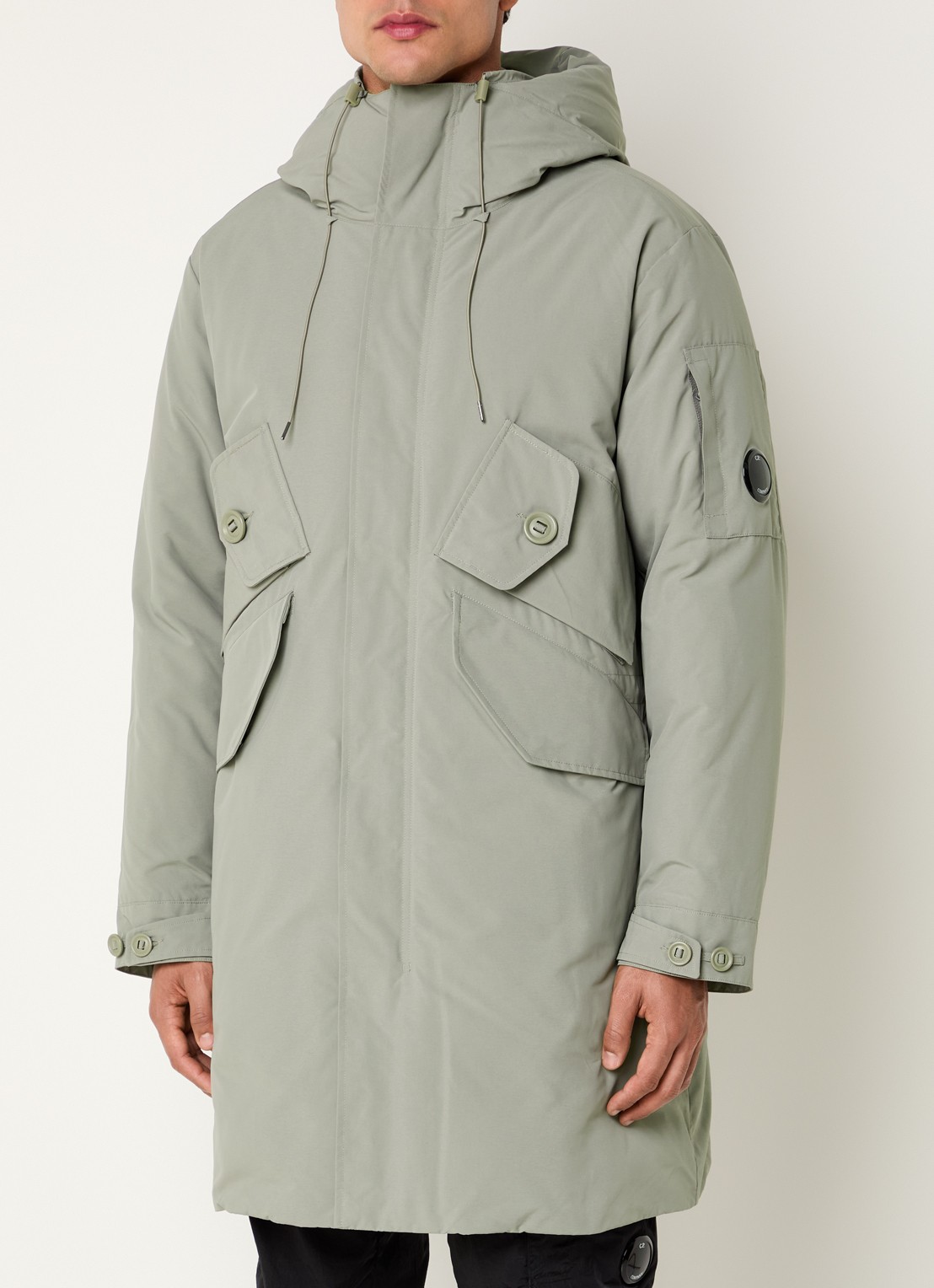 C.P. Company Gewatteerde parka met donsvulling en klepzakken - detail 2 lichtgrijs