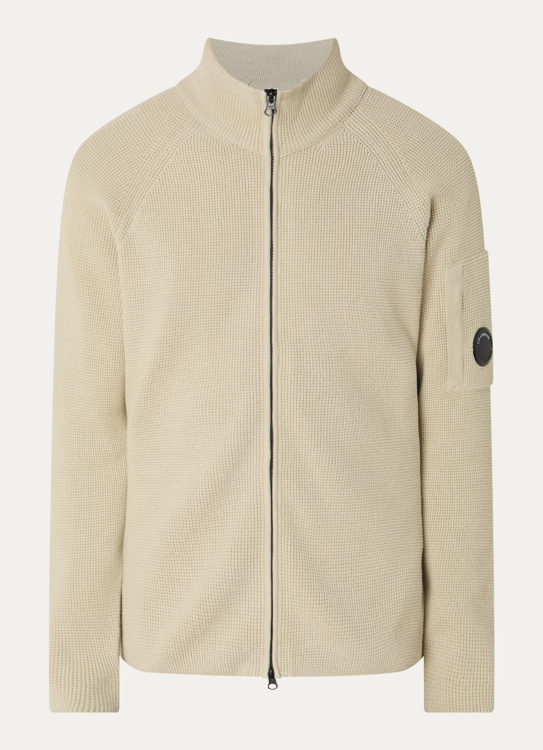 C.P. Company Grofgebreid vest met opstaande kraag - voorkant 2 beige