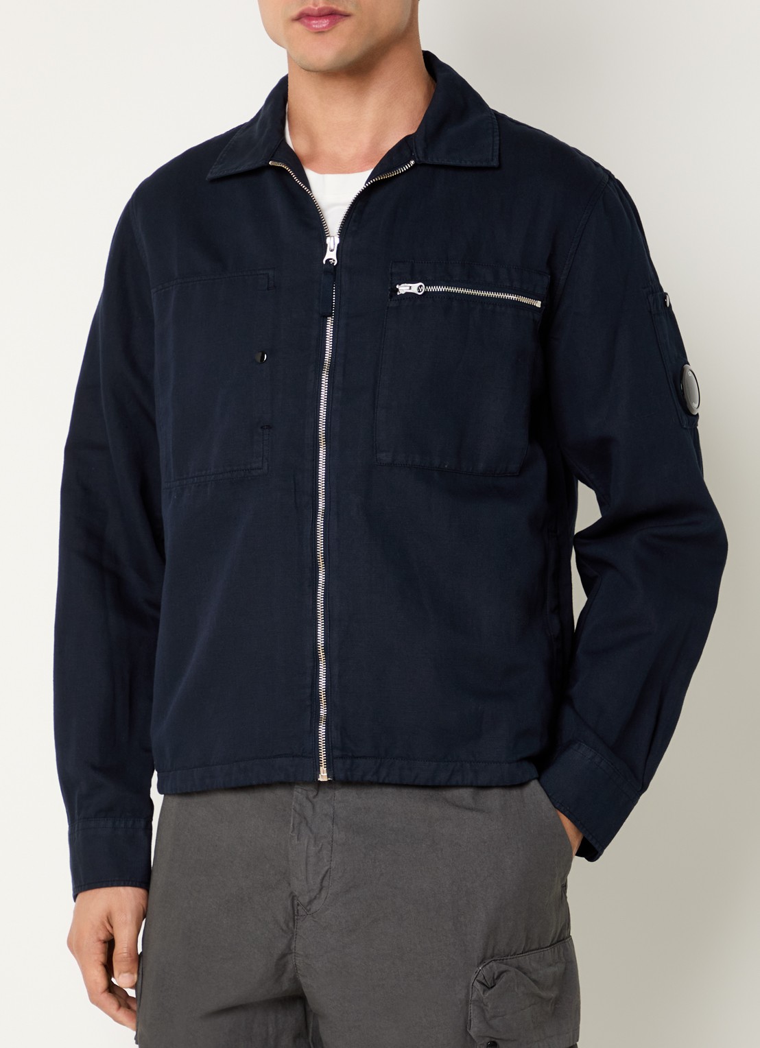 C.P. Company Jack in linnenblend met steekzakken - detail 3 donkerblauw