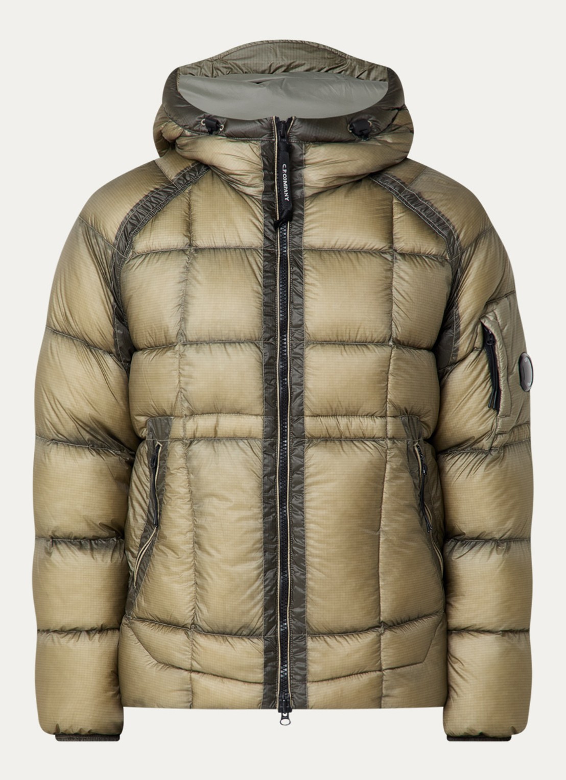 C.P. Company Puffer jack met donsvulling en logo - voorkant 3 lindegroen