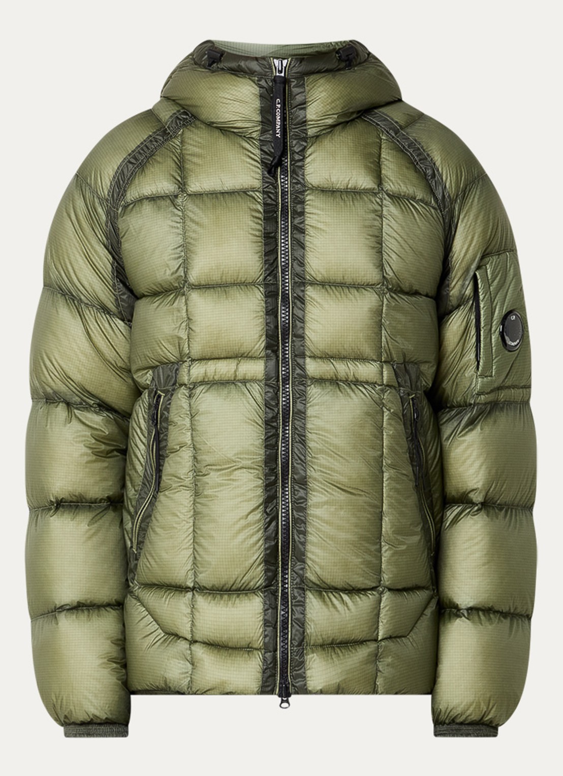 C.P. Company Puffer jack met donsvulling en logo - voorkant 2 mosgroen