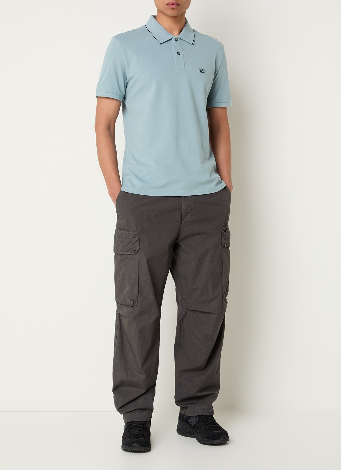 C.P. Company Regular fit polo met logo - voorkant 3 blauwgrijs