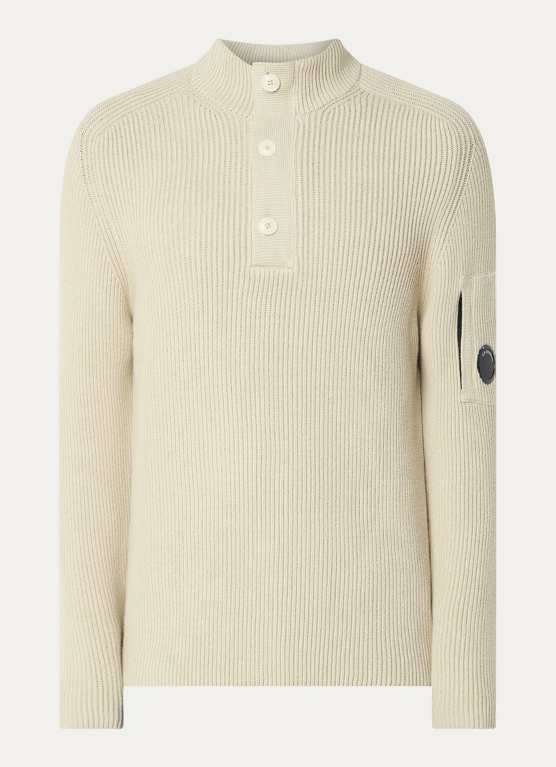 C.P. Company Ribgebreide trui met logo - voorkant beige