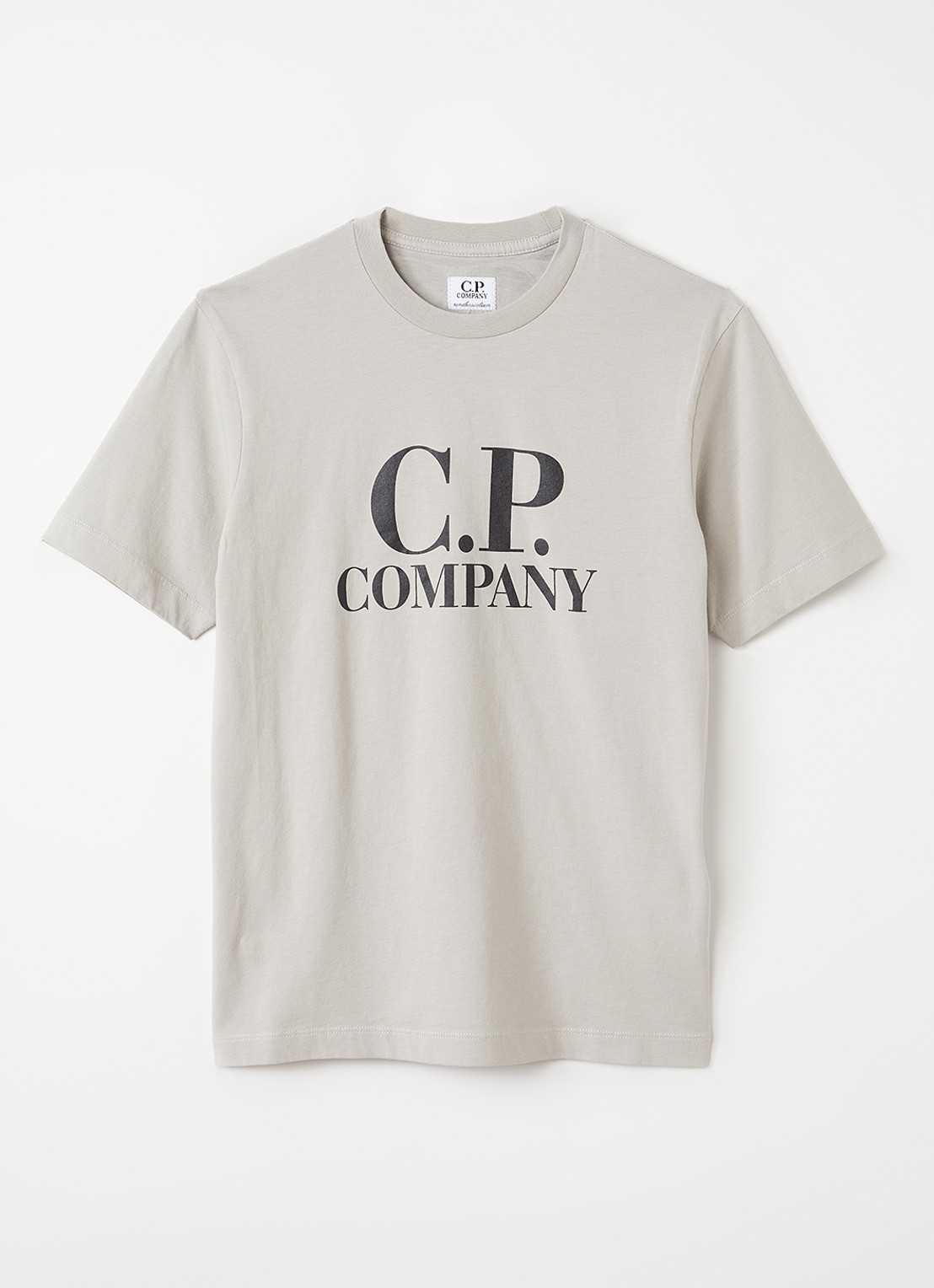 C.P. Company T-shirt met logo- en backprint - voorkant lichtgrijs