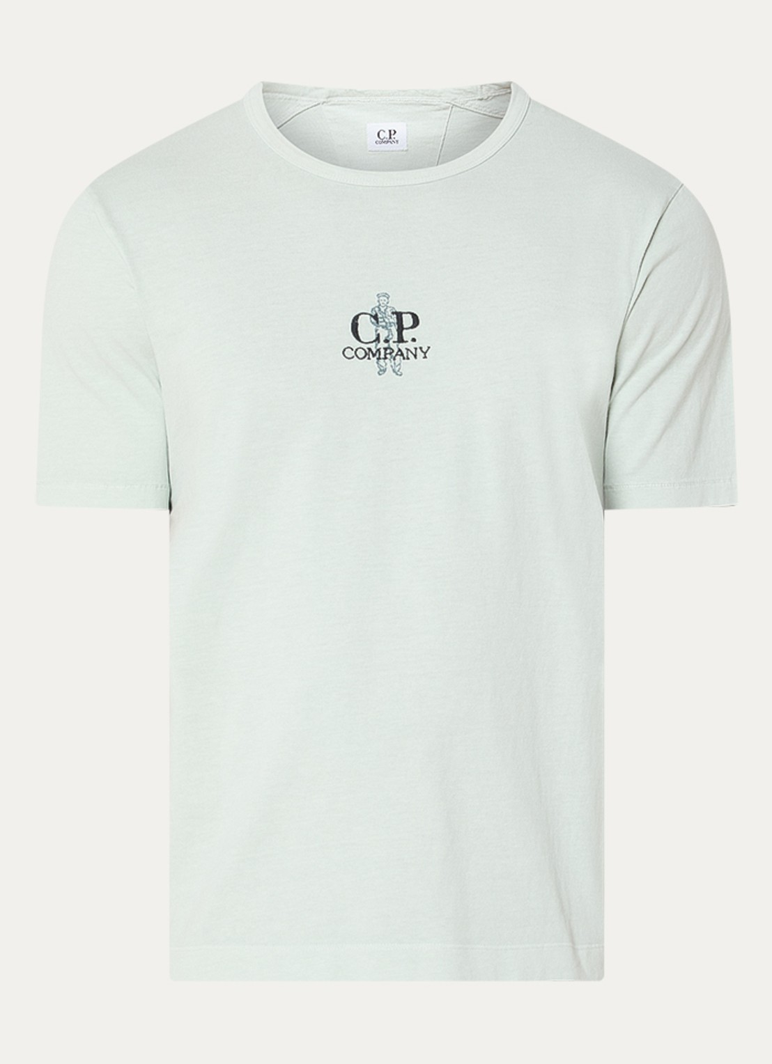 C.P. Company T-shirt met logo- en backprint - voorkant 3 lindegroen