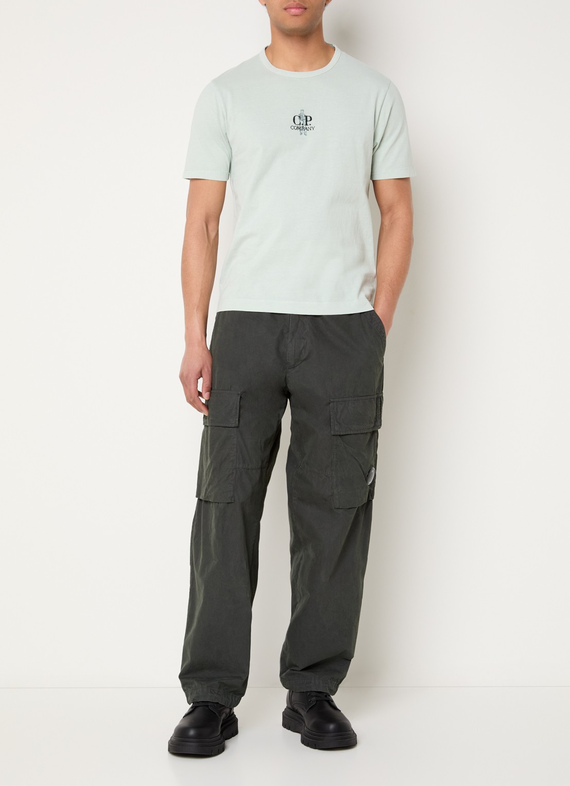 C.P. Company T-shirt met logo- en backprint - voorkant 4 lindegroen