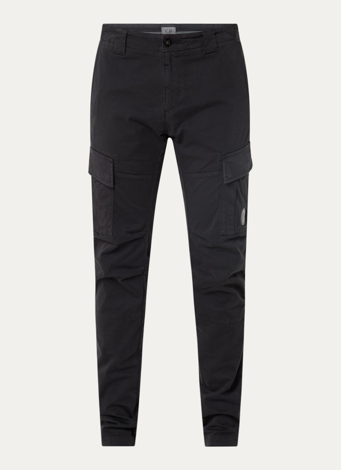 C.P. Company Tapered fit cargobroek met logo - voorkant 2 antraciet