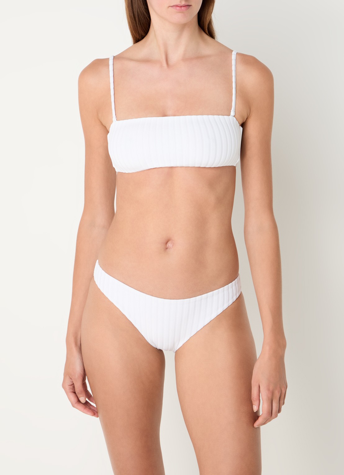Calvin Klein Bandeau bikinitop met ribstructuur - voorkant 2 gebroken wit