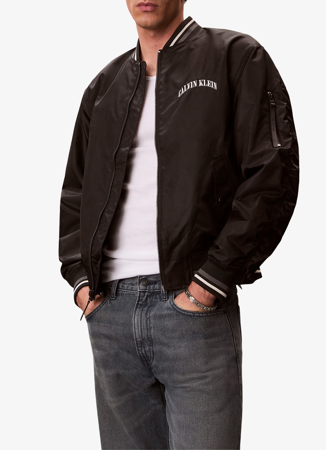 Calvin Klein Baseball jack met logo - detail 3 zwart