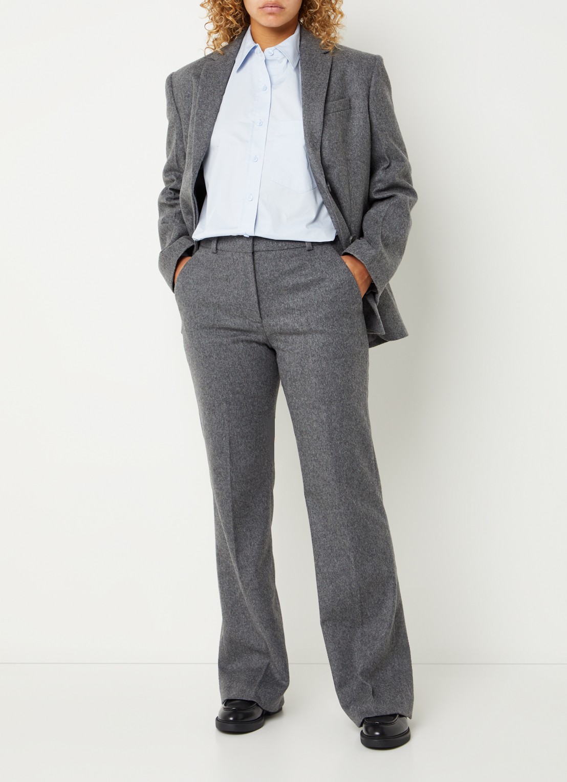 Calvin Klein Blazer in wolblend met paspelzakken - voorkant 2 donkergrijs