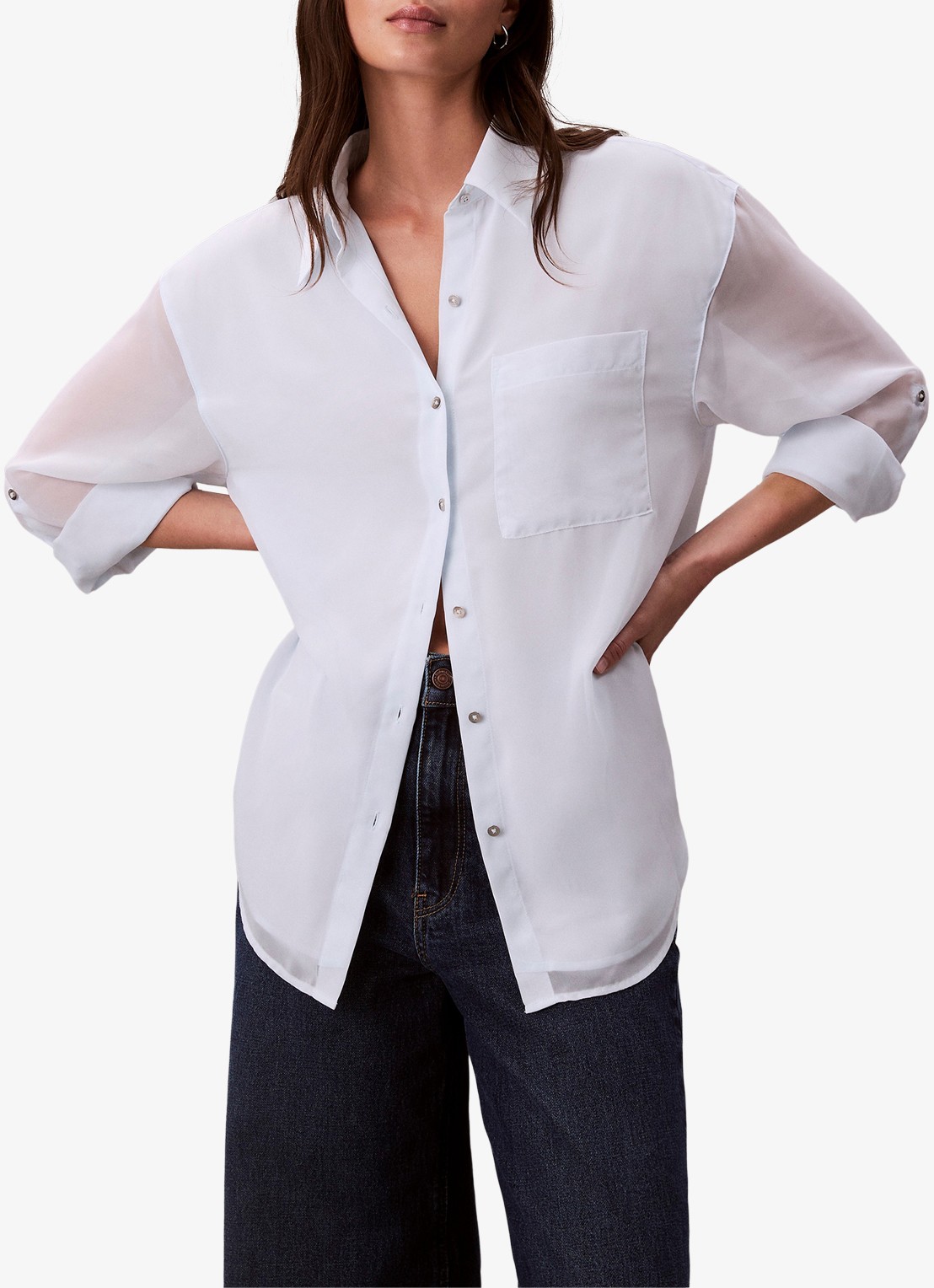 Calvin Klein Blouse met borstzak - detail wit