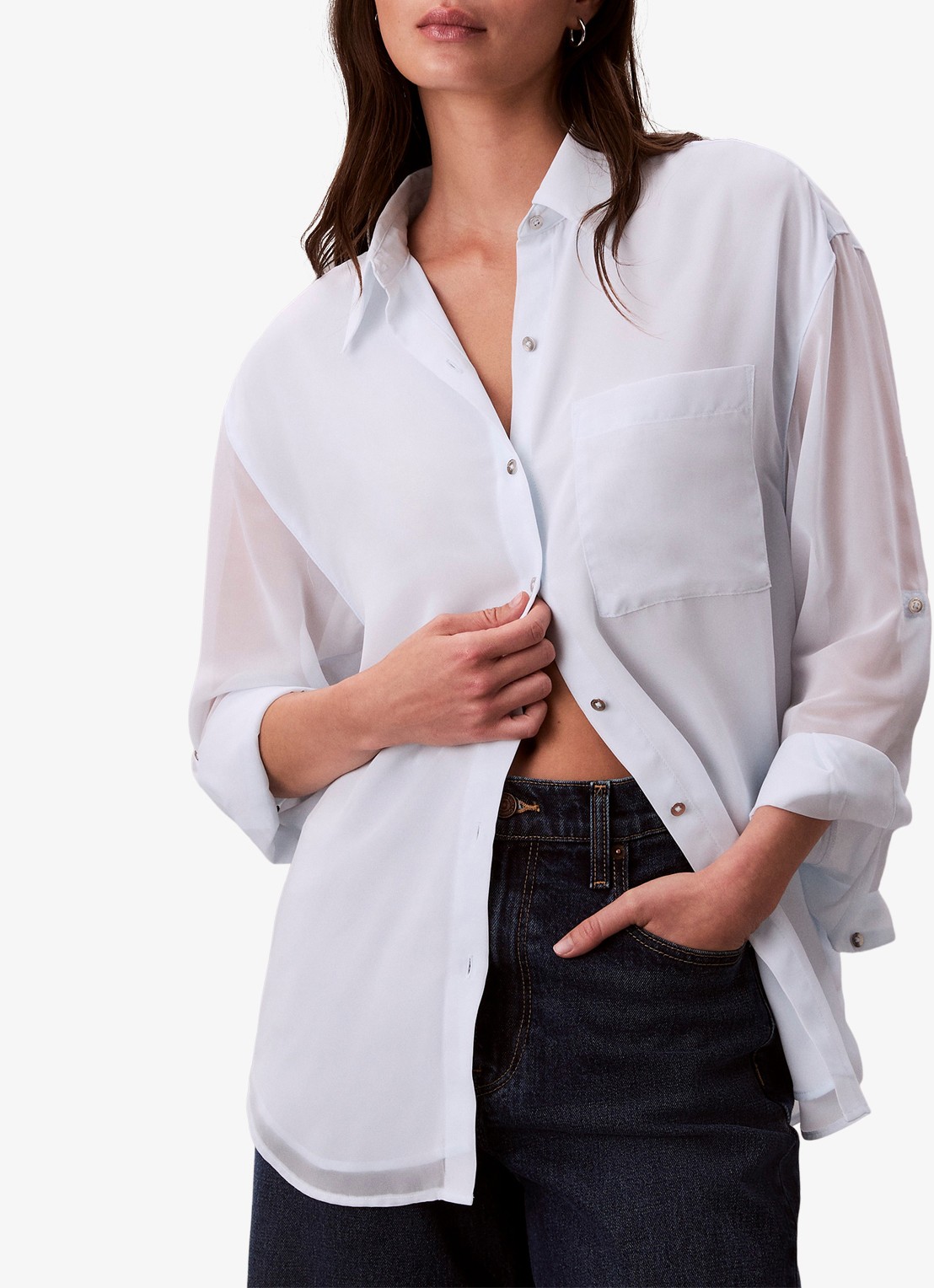 Calvin Klein Blouse met borstzak - detail 4 wit