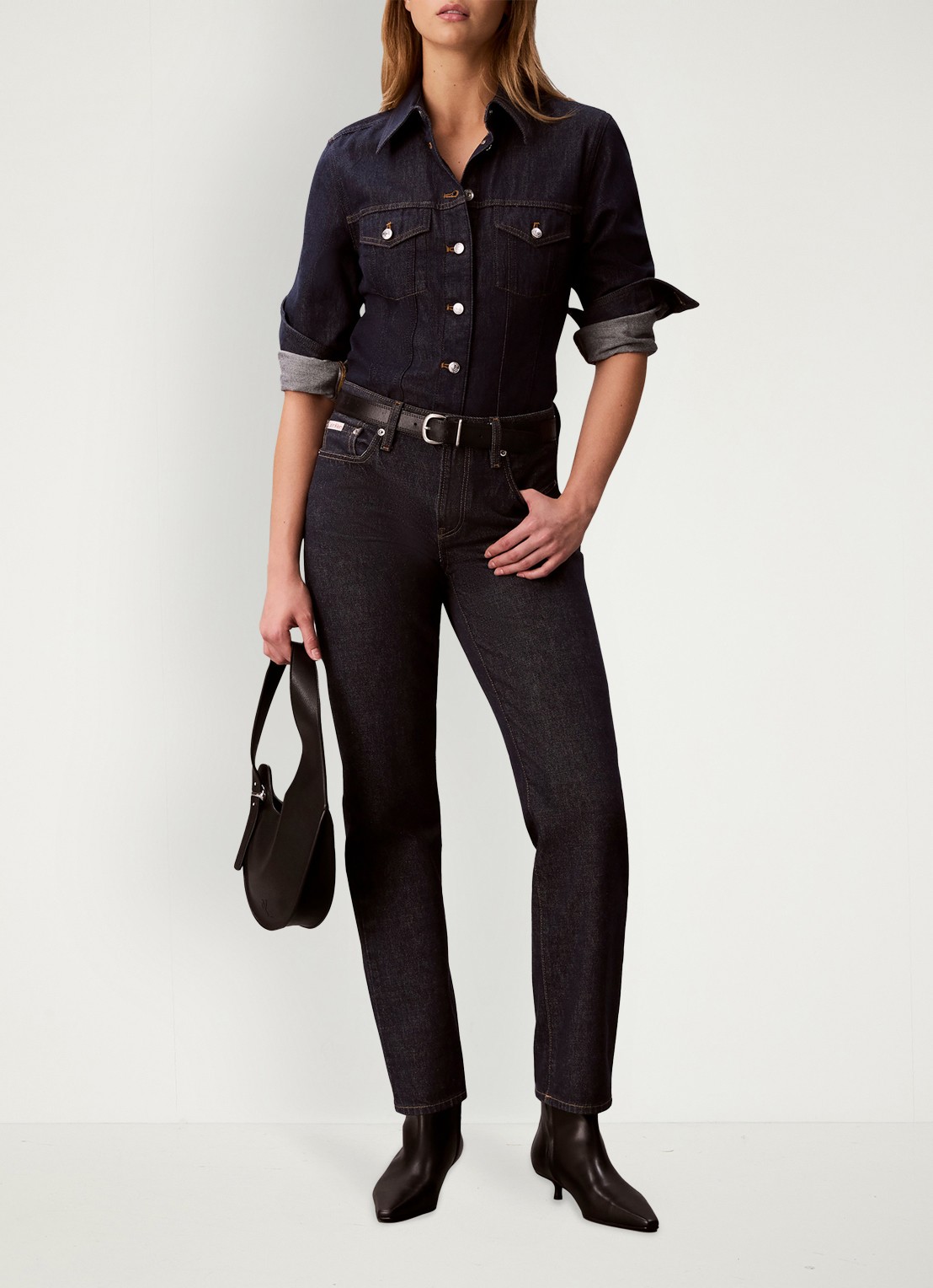 Calvin Klein Blouse van denim - voorkant 6 indigo