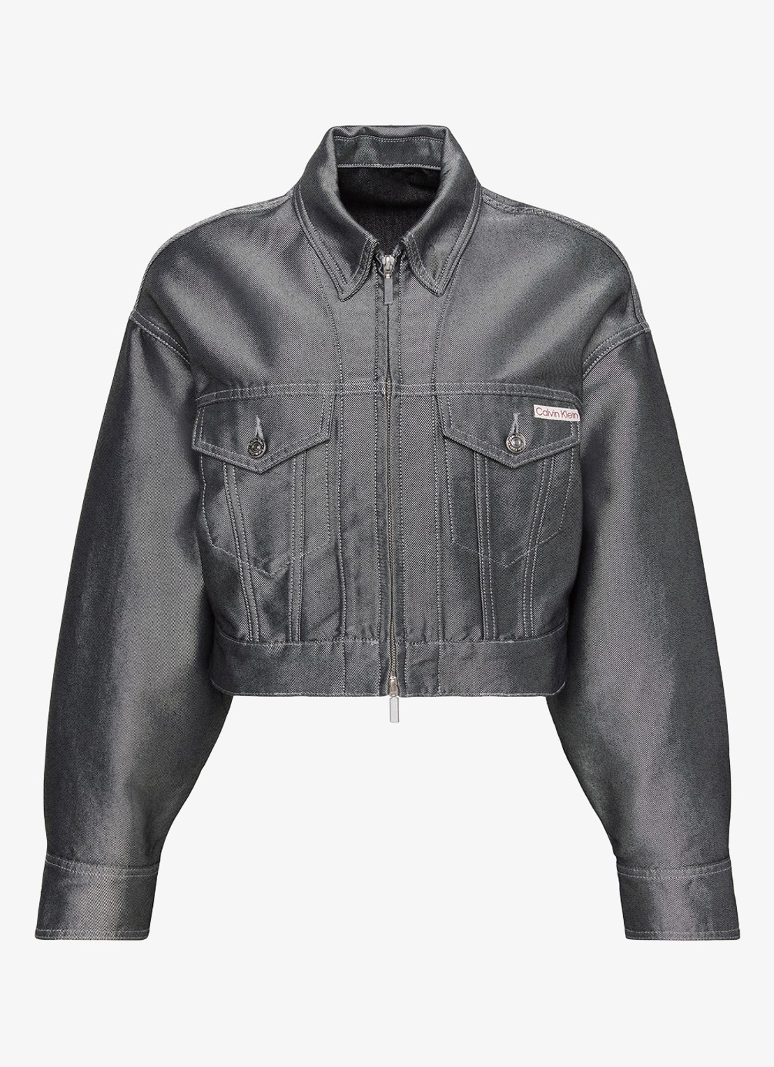Calvin Klein Bomber jack van denim - voorkant 2 grijs