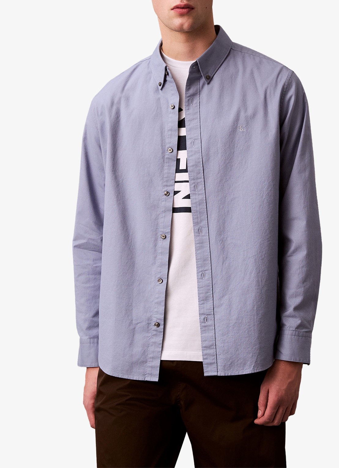 Calvin Klein Classix Oxford regular fit overhemd met logoborduring - detail blauw