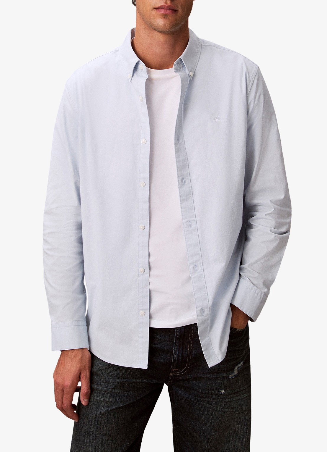 Calvin Klein Classix Oxford regular fit overhemd met logoborduring - detail lichtblauw