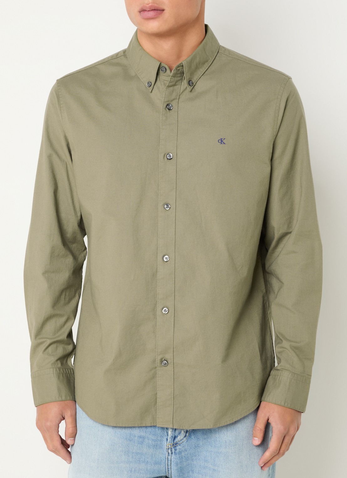 Calvin Klein Classix Oxford regular fit overhemd met logoborduring - detail 2 zand
