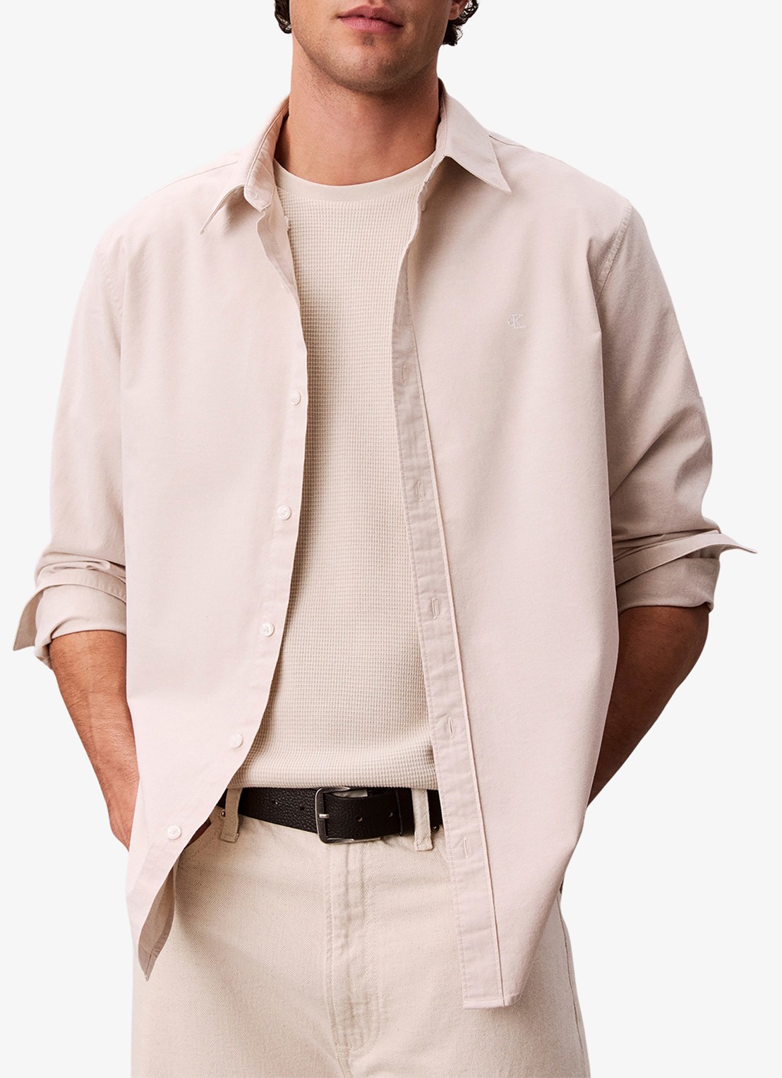 Calvin Klein Classix Oxford regular fit overhemd met logoborduring - detail 2 white pepper / wit