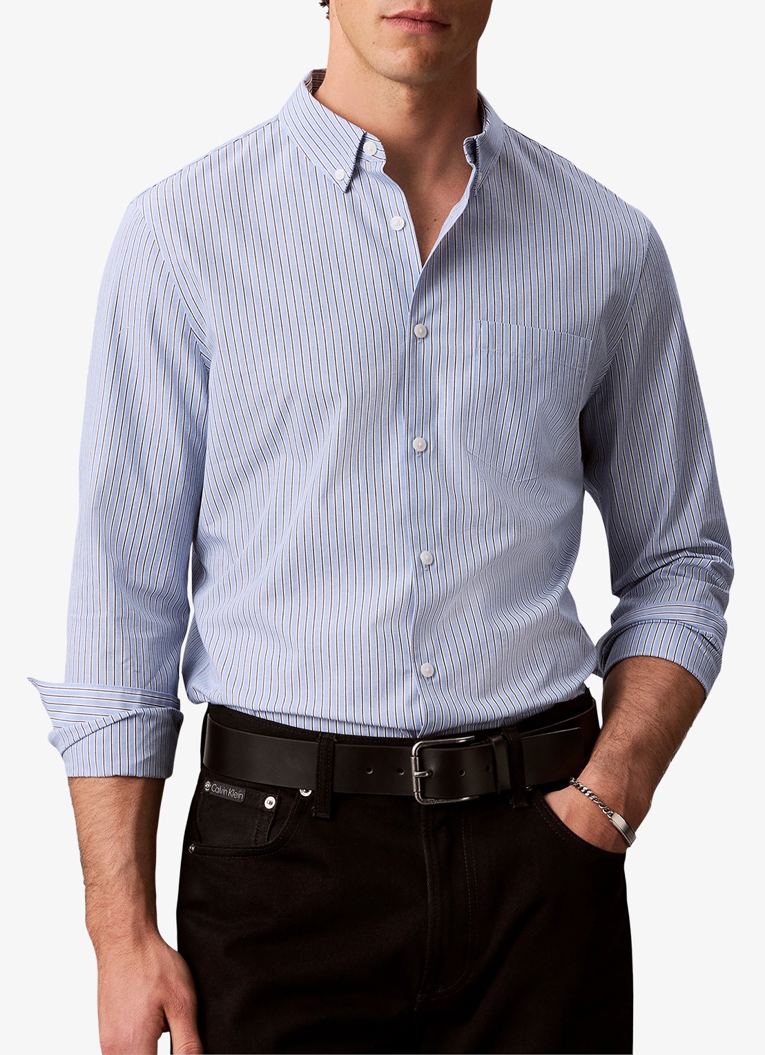 Calvin Klein Classix Oxford regular fit overhemd met logoborduring - detail 2 estate blue-5ma / blauw