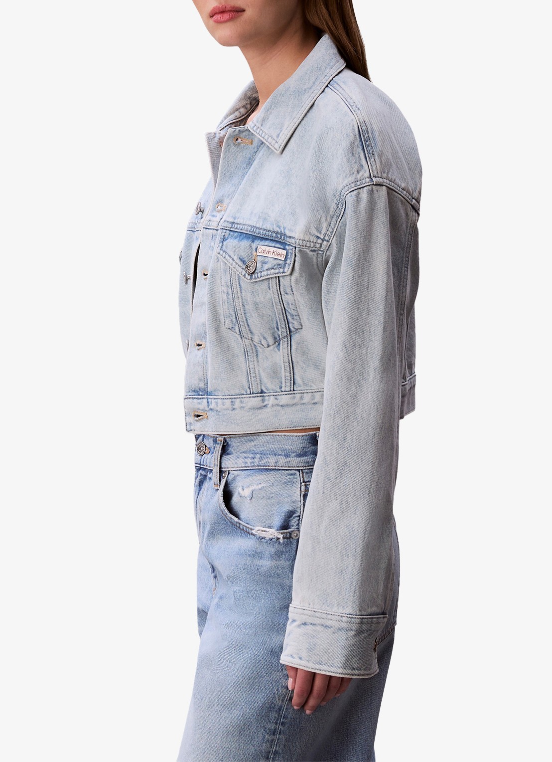 Calvin Klein Cropped spijkerjas met borstzakken - detail 5 denim