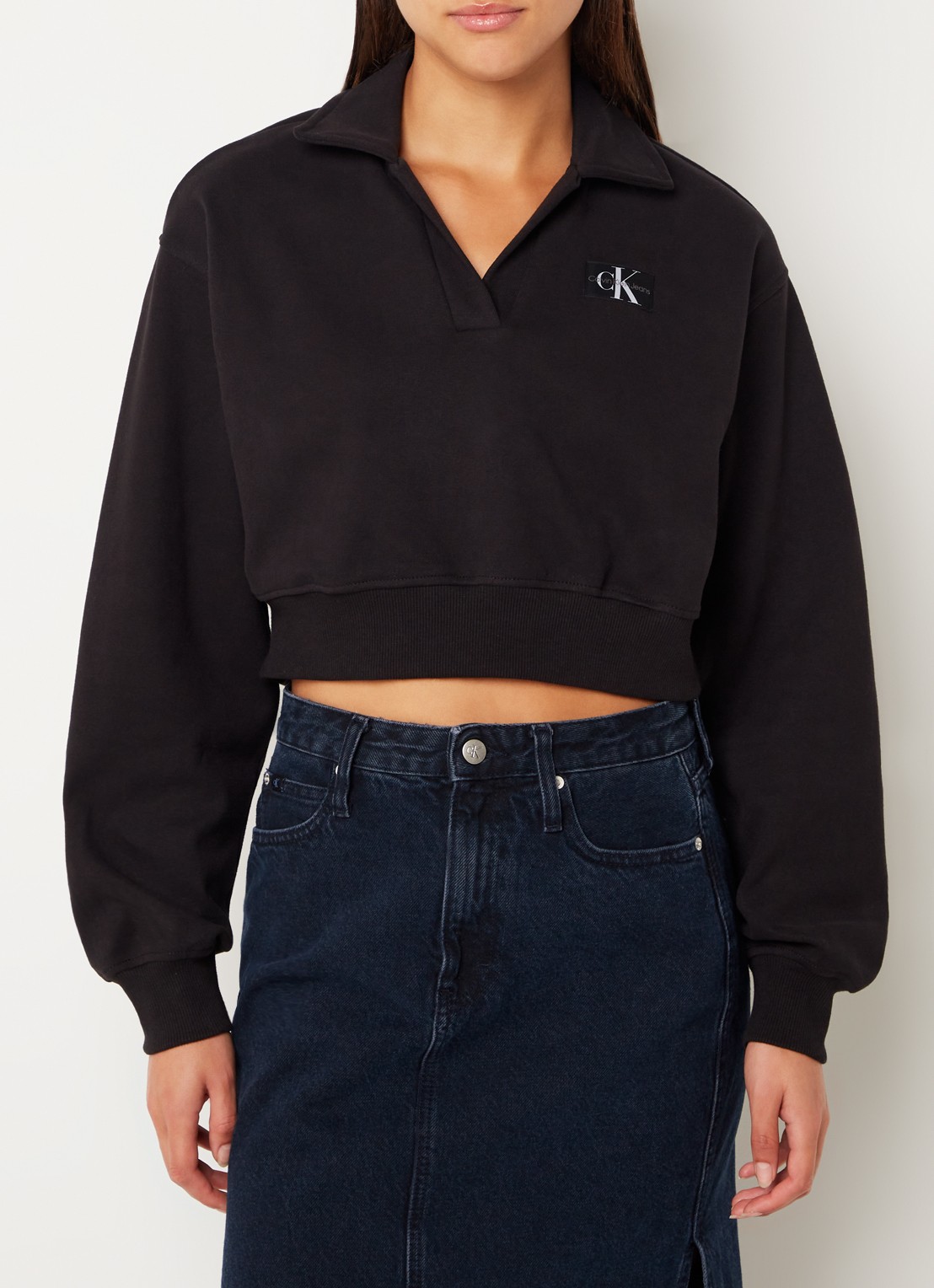 Calvin Klein Cropped sweater met logo  - detail 3 zwart