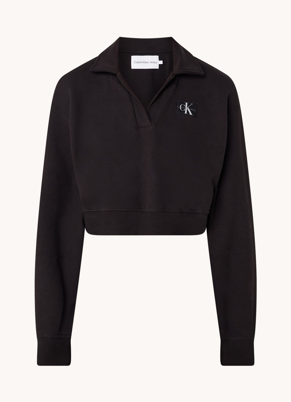 Calvin Klein Cropped sweater met logo  - voorkant zwart