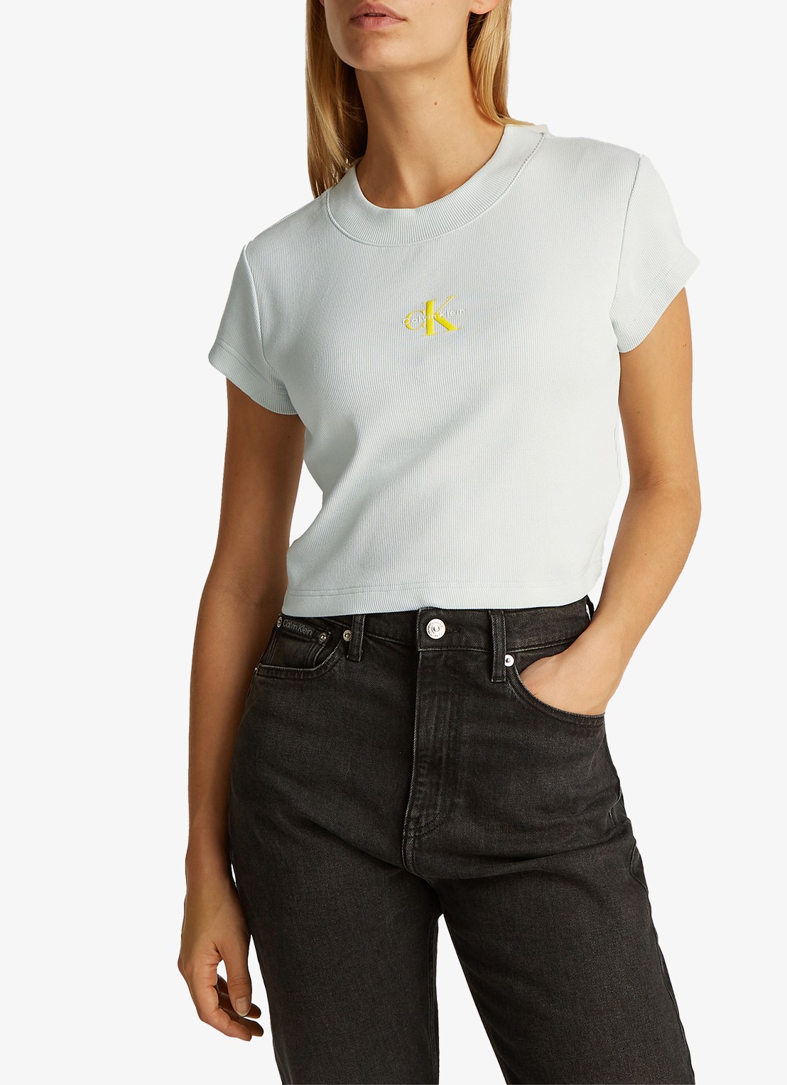 Calvin Klein Cropped T-shirt met logo - detail 2 mint