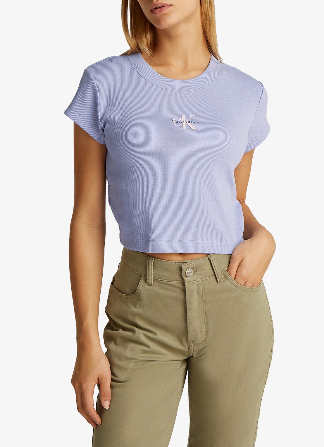 Calvin Klein Cropped T-shirt met logo - detail 3 lavendel